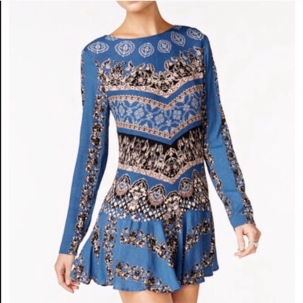 Free People Cut Out Smooth Talker Tunic Blue Dress with Pockets sz S
